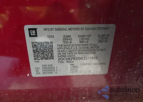 2019 Chevrolet Silverado 1500 Ld Lt z USA, uszkodzony, nr VIN 2GCVKPEC0K1177893